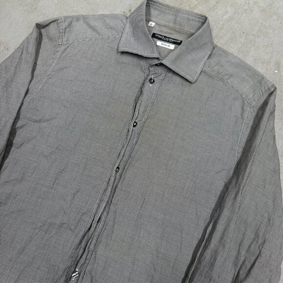 Dolce & Gabbana Gold Dress Shirt Slim Fit Textured Italy 39 15 1/2 Medium - Picture 3 of 8